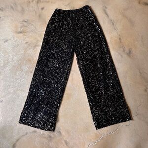 Sugarlips Black Sequin Wide-Leg Pants | Holiday Glam Party Style (Medium)